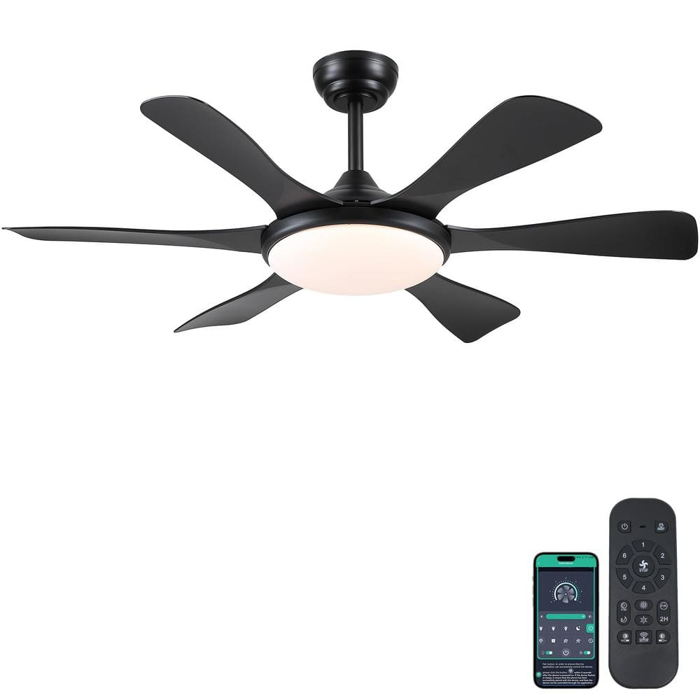 47 in. APP Control Indoor Black Low Profile Standard Ceiling Fan with LED D