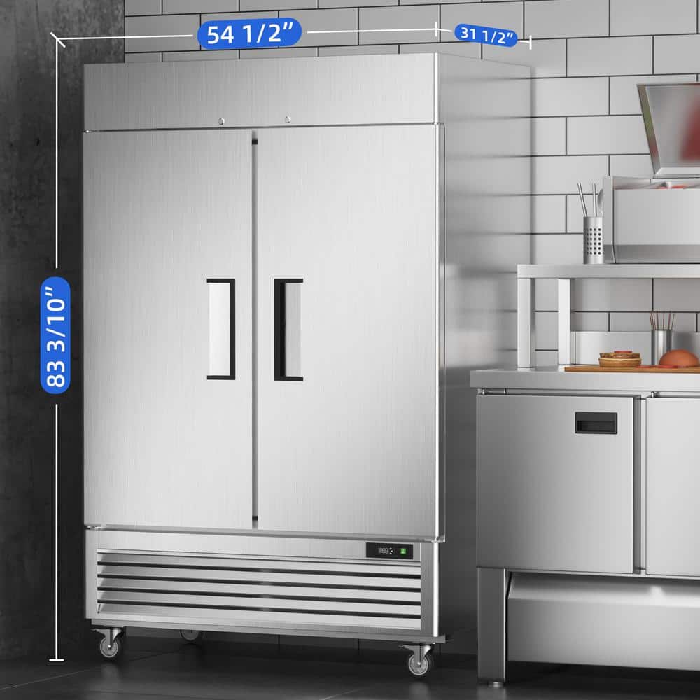 54" Silver Stainless Steel Commercial Reach-In Refrigerator with Adjustable Shelves