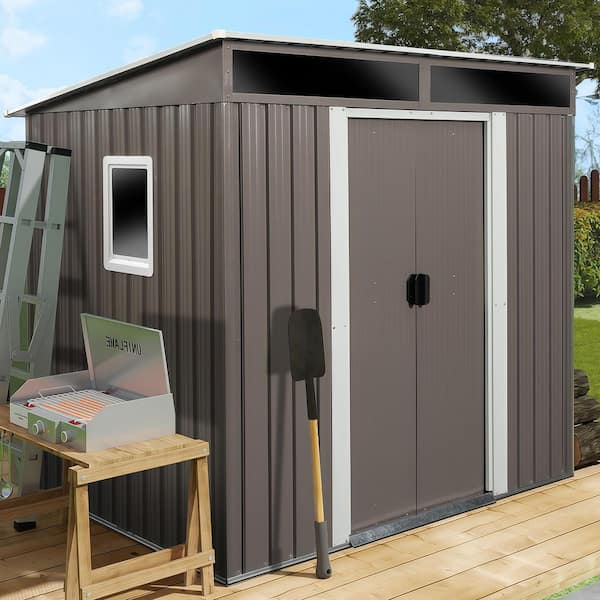 6 ft. W x 5 ft. D Metal Storage Shed Outdoor Tool Room with Windows and Transparent Plate, Gray (27.6 sq. ft.)