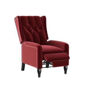 Wingback Ruby Red Velvet Pushback Recliner Chair