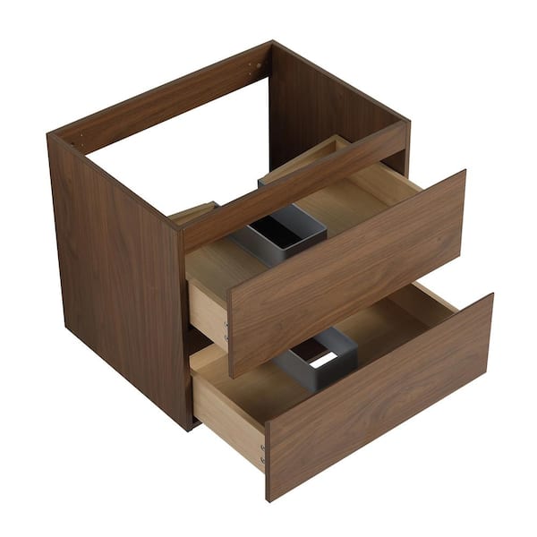 24 in. Wall Mounted Brown Oak Bath Vanity with White Ceramic Top and Sink Unassembled