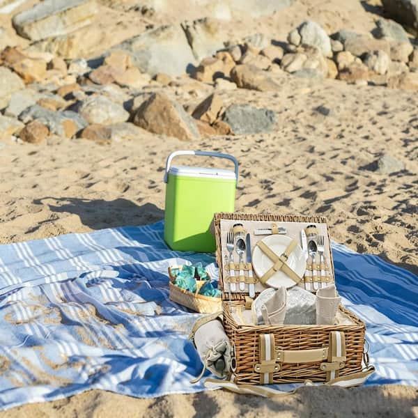 31-Piece Picnic Basket Set for 4 with Insulated Liner and Waterproof Blanket Wine Pouch, Large Wicker Picnic Hamper