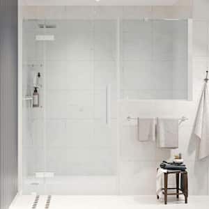 Tampa 62 1/8 in. W x 72 in. H Pivot Frameless Shower Door in Chrome with Buttress Panel and Shelves
