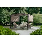 Orchard Park 10.6 ft. x 13.3 ft. Brown Steel Arched Beam Pergola with Sling Canopy