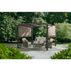Orchard Park 13 ft. x 11 ft. Brown Steel Arched Beam Pergola with Sling Canopy