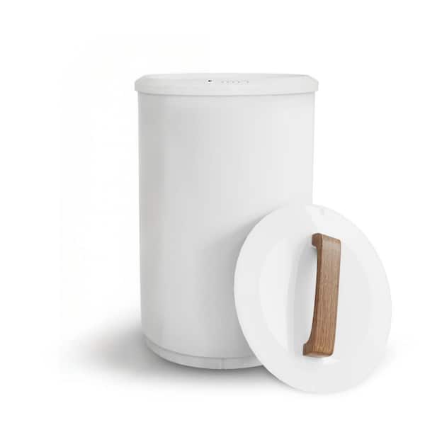 Heated Large White Towel Warmer Bucket with Wood Handle Lid and Auto Shut Off Function for Bathroom Shower