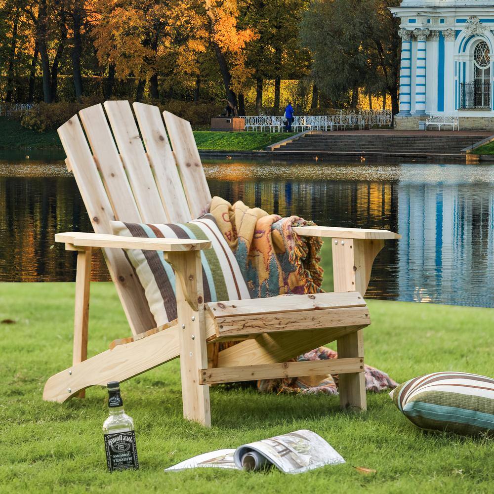 Natural Fir Wood Adirondack Chair with Wide Armrests