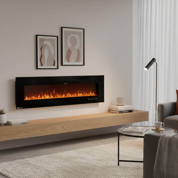 72 in. Wall Mounted/Recessed/Freestanding Electric Fireplace with Bluetooth Speakers, Timer and Remote, Black