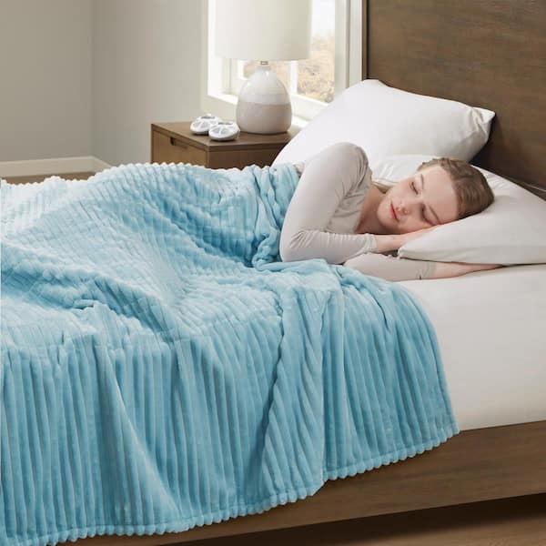 Corded Plush Blue Plush Twin Electric Blanket