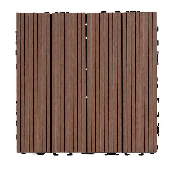 cadeninc 11.8 in. x 11.8 in. Square Wood Plastic Composite Deck Tiles Floor Tile for Patios,Balconies,Decks,Light Coffee(20 Pack)