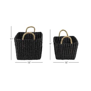 Black Banana Leaf Eclectic Storage Basket 11 in., and 9 in. (Set of 2)