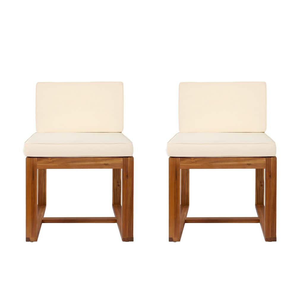 Acacia Wood Frame Outdoor Dining Chair with Beige Cushions (2-Pack) for Patios, Gardens price history on PriceWatchPro