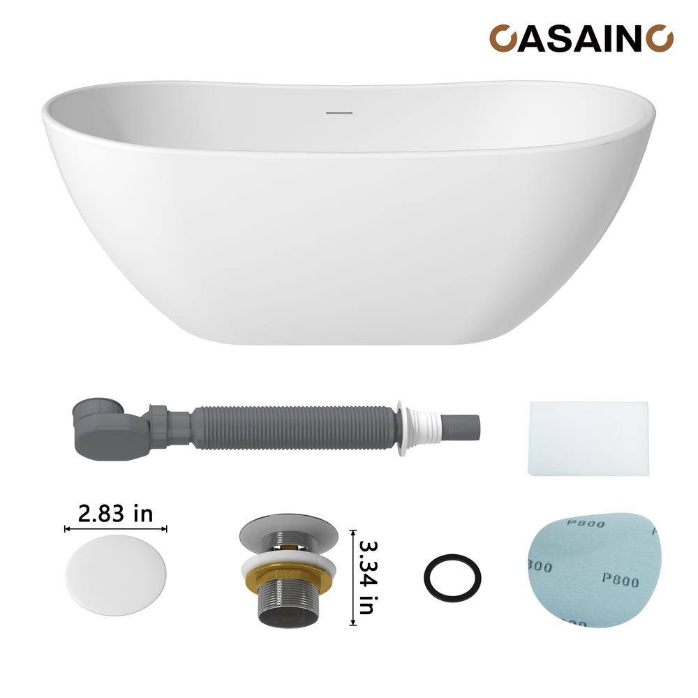 65'' White Solid Surface Freestanding Soaking Bathtub