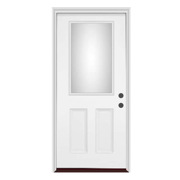 32 in. x 80 in. Left-Hand/Inswing 1/2-Lite Clear Glass White Primed Steel Prehung Front Door with PVC Frame