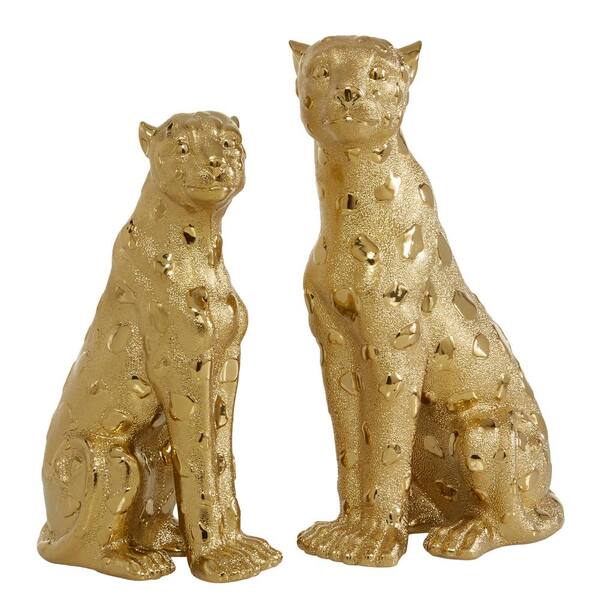Plaster Statue of Leopard Resting on a Log - collectibles - by