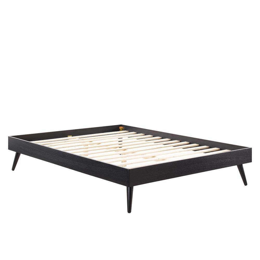 Margo Black Full Wood Platform Bed Frame with Upholstered Headboard