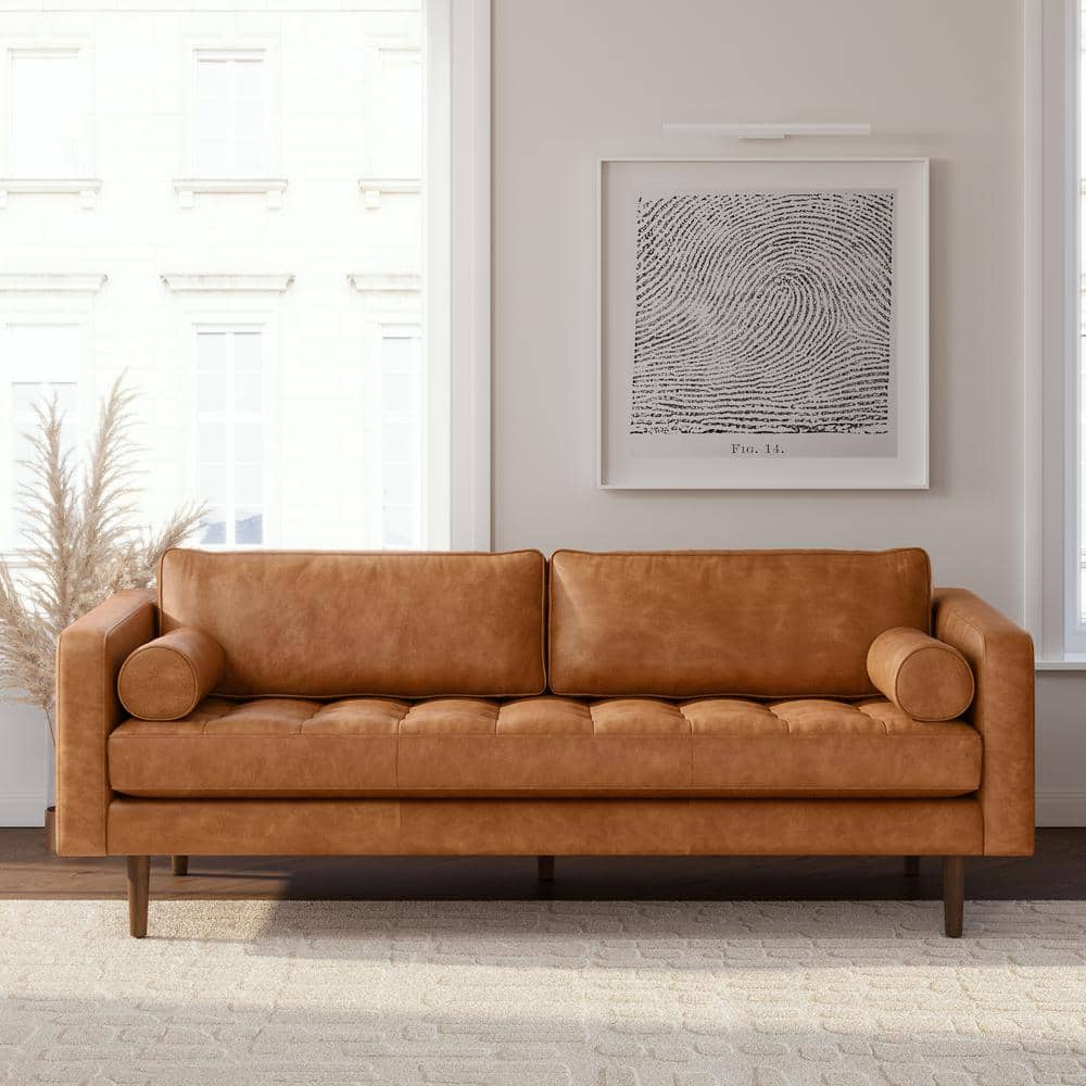 Poly and Bark Napa 89 in. Square Arm 3 Seater Sofa in Cognac Tan HD LR B6059 210 The Home Depot