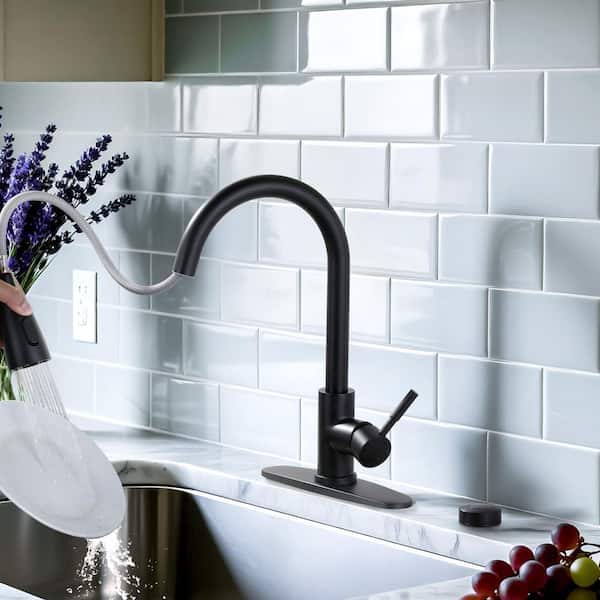 15.6 in. Touchless Single Handle Mobile Motion Sensor Pull Down Sprayer Kitchen Faucet with 3 Modes Swive Spout in Black