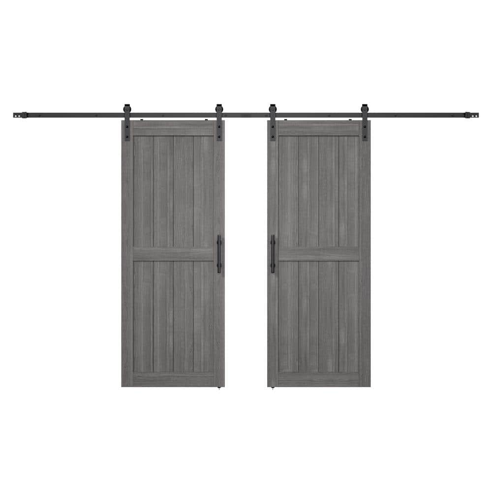 64 in. x 84 in. Gray MDF Sliding Barn Door with Hardware Kit, Covered with 