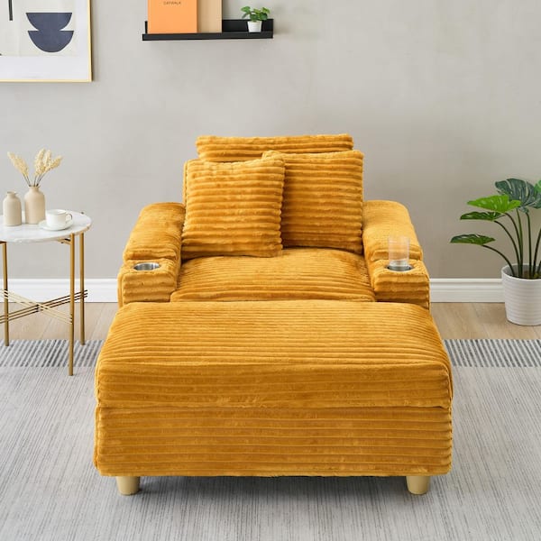 Luxury Collection Orange Corduroy Fabric Single Sofa Arm Chair with Cup Holder and Storage, Set of 1