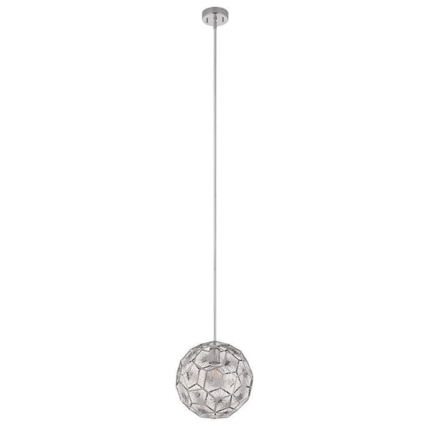Eglo Skoura 11.8 in. W x 15.45 in. H 1-light Chrome Pendant Light with Geometric Sphere Shade