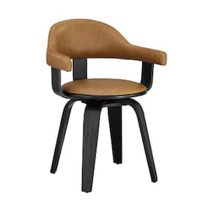 Iva Mocha Faux leather Swivel Arm Chair with 4 Wood Legs