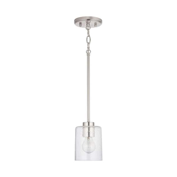 Greyson 5 in. W x 7 in. H 1-Light Clear Seeded Glass Pendant in Brushed Nickel