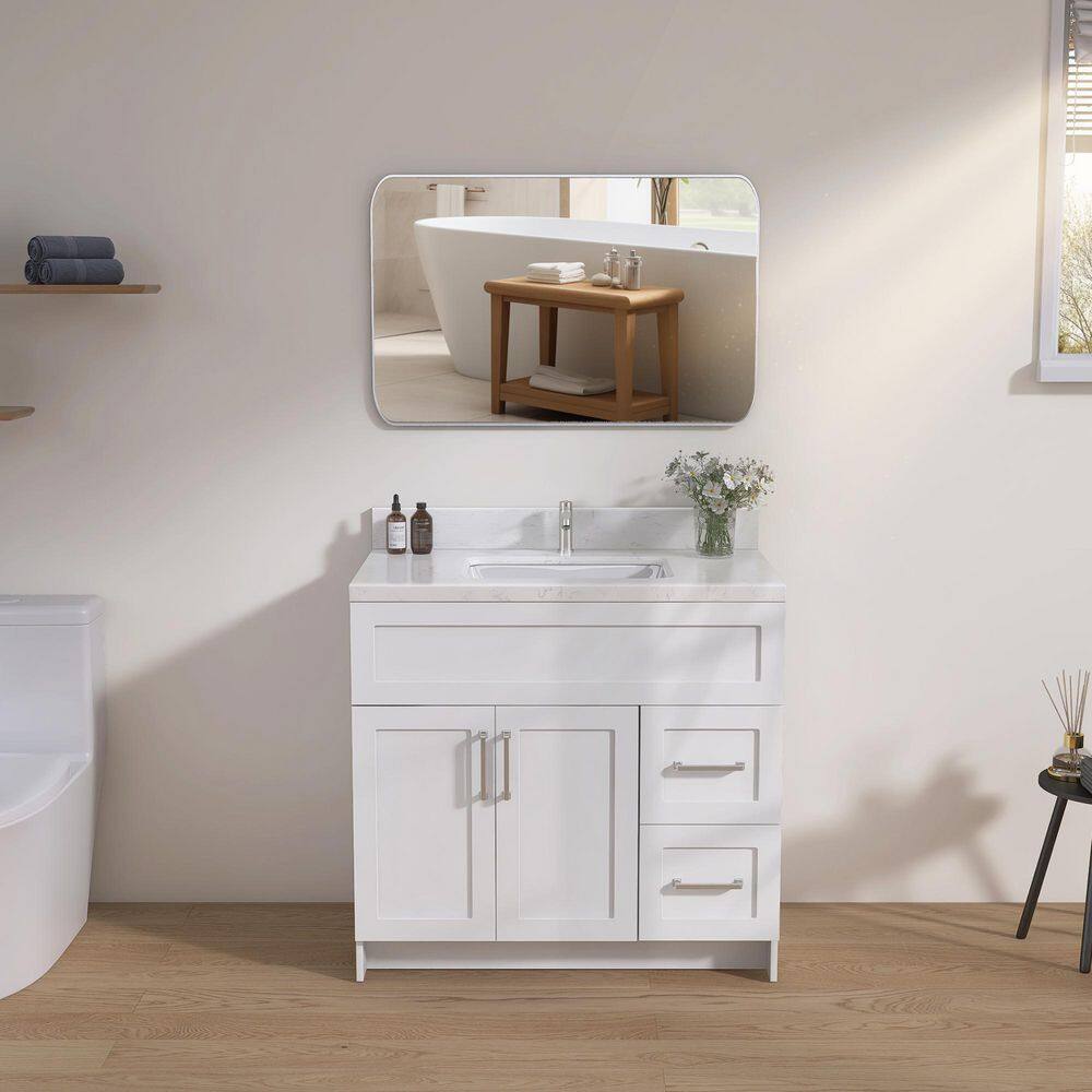 36 in. W x 22 in. D Engineered Stone White Rectangular Left Single Sink Vanity Top in Carrara White w/ 4 in. Backsplash price history on PriceWatchPro
