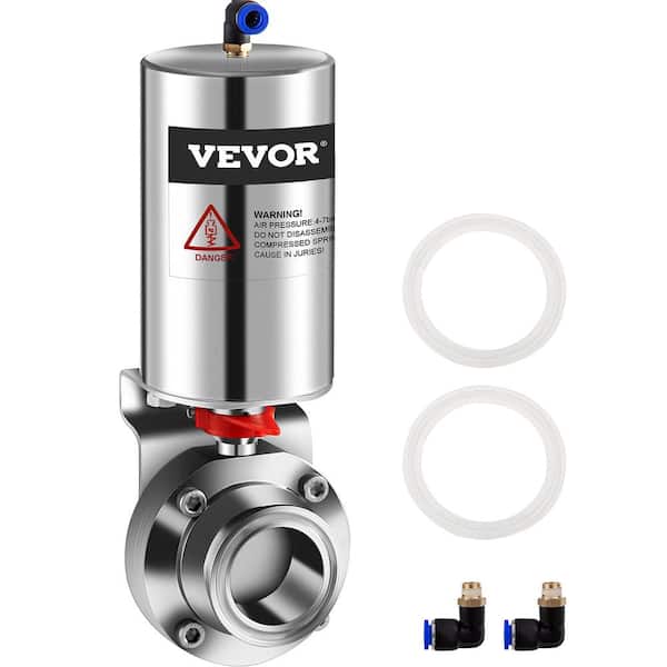 VEVOR 2 in. Pneumatic Sanitary Butterfly Valve Heavy-Duty 304 Stainless Steel Tri Clamp Pneumatic Valve Silicone Seal