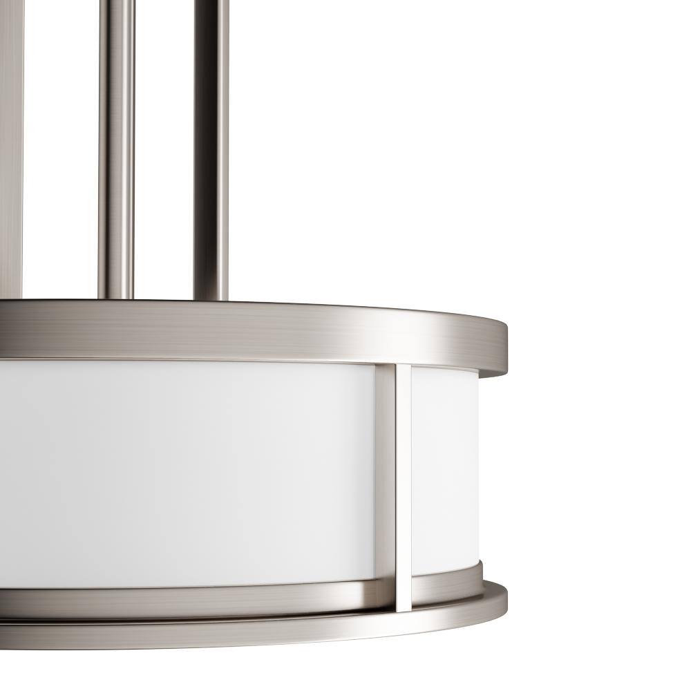 Odeon 17'' Brushed Nickel Drum Pendant with Satin White Glass