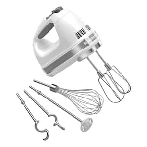 9-Speed White Hand Mixer with Beater and Whisk Attachments