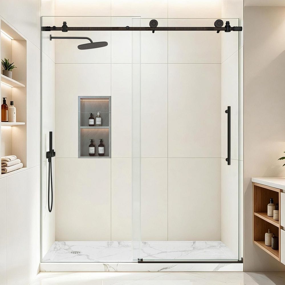 49-54 in. W x 76 in. H Sliding Frameless Shower Door in Oil Rubbed Bronze with Tempered Clear Glass price history on PriceWatchPro