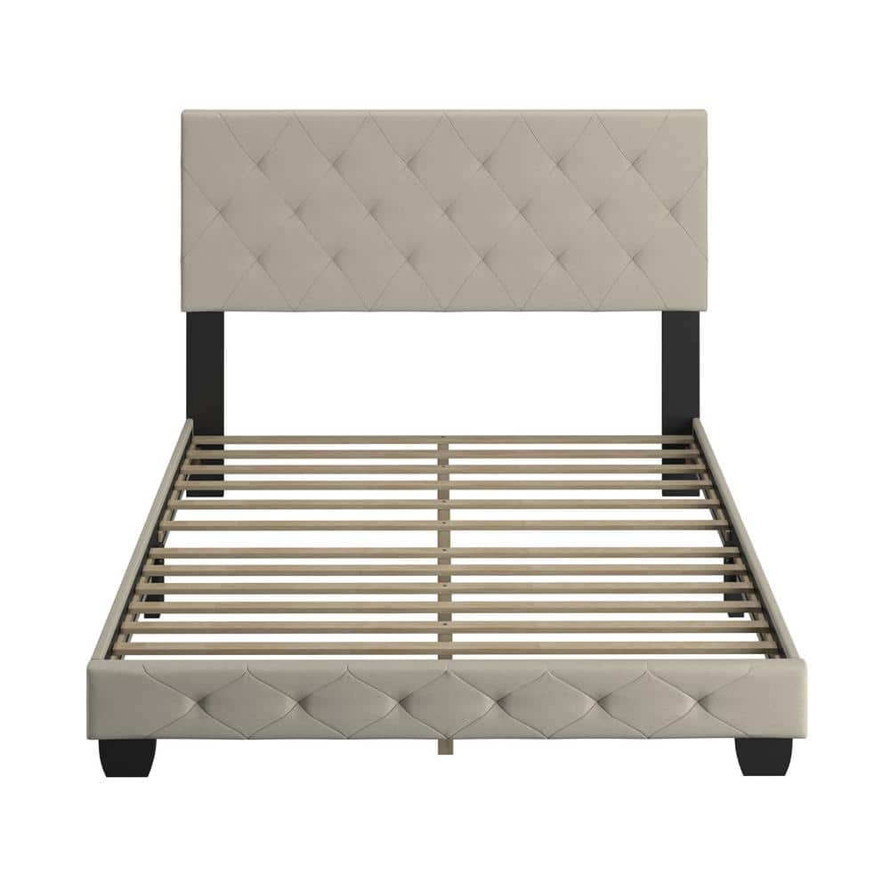 Chloe Gray Linen Upholstered Platform Bed Frame with Tufted Headboard