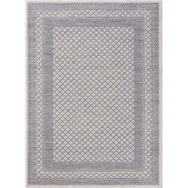 Blue 8 ft. x 9 ft. Woven Geometric PET Polyester Rectangle Indoor/Outdoor Area Rug