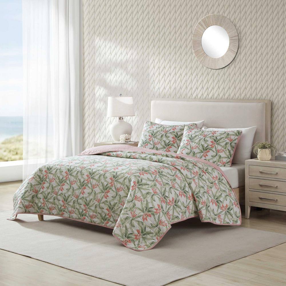 Full White Cotton Reversible Quilt Set with Botanical Print