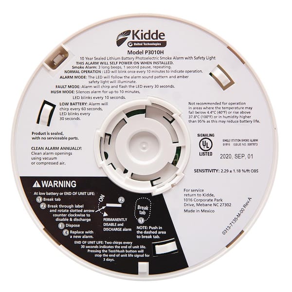 Kidde 10 Year Worry-Free Sealed Battery Smoke Detector with Photoelectric  Sensor and Safety Light 21029619 - The Home Depot