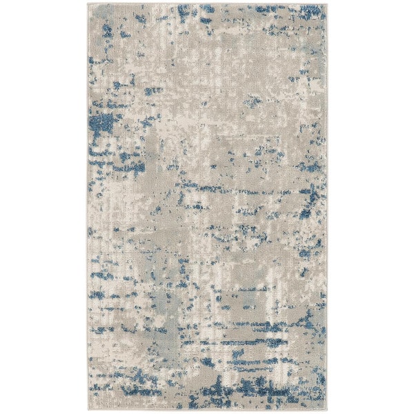 Nourison Concerto Ivory Grey doormat 2 ft. x 4 ft. Distressed Contemporary Area Rug