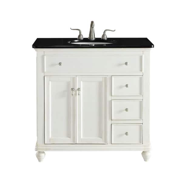 Unbranded Simply Living 36 in. W x 21 in. D x 35 in. H Bath Vanity in Antique White with Black Granite Top