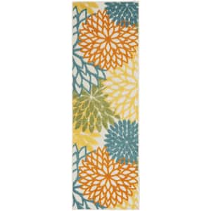 Charlie 2 X 8 ft. Turquoise Floral Indoor/Outdoor Area Rug