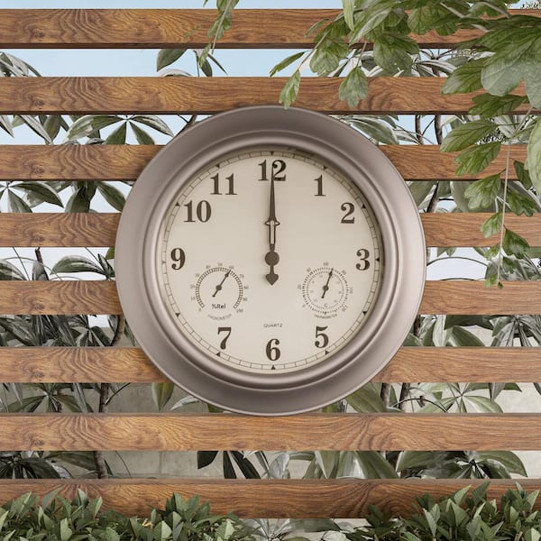 Earth Worth Indoor Outdoor Brushed, Outdoor Wall Clock And Thermometer Set
