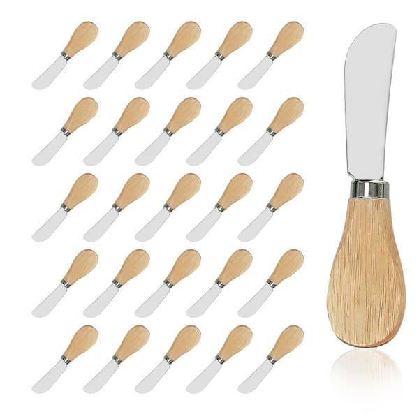 25-Piece 4.7 in. Mini Cheese Spreader Knives Set, Wooden Handle Stainless Steel Butter Spreaders for Charcuterie Board