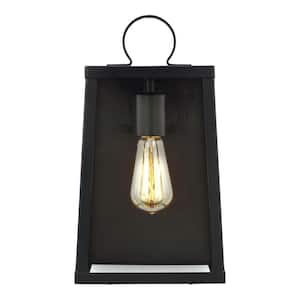 Marinus 1-Light Midnight Black Outdoor Wall Lantern Sconce with Clear Glass Panels