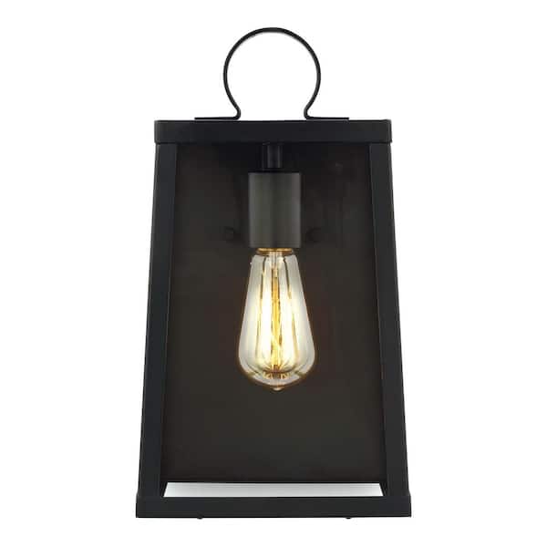 Generation Lighting Marinus 1-Light Midnight Black Outdoor Wall Lantern Sconce with Clear Glass Panels