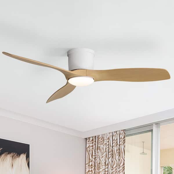 52 in. Indoor/Outdoor Flush Mount Dimmable LED White Standard Ceiling Fan with Light and Remote for Bedroom/Living Room