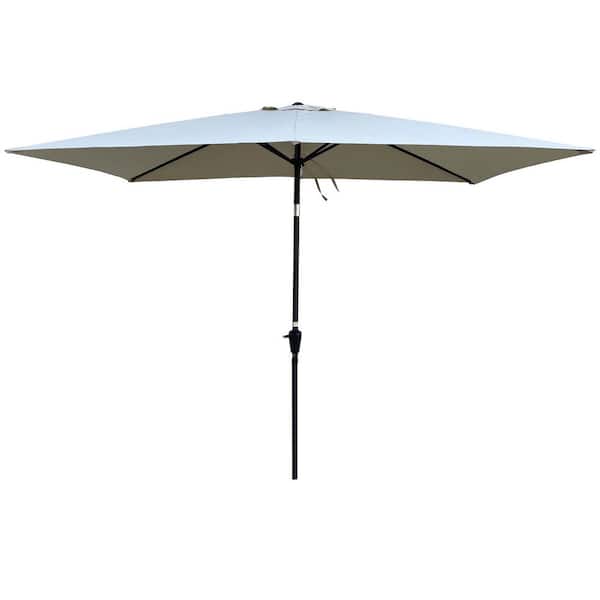 Tenleaf 9 ft. x 6 ft. Steel Market Rectangular Patio Umbrella in Frozen Dew Crank and Push Button Tilt