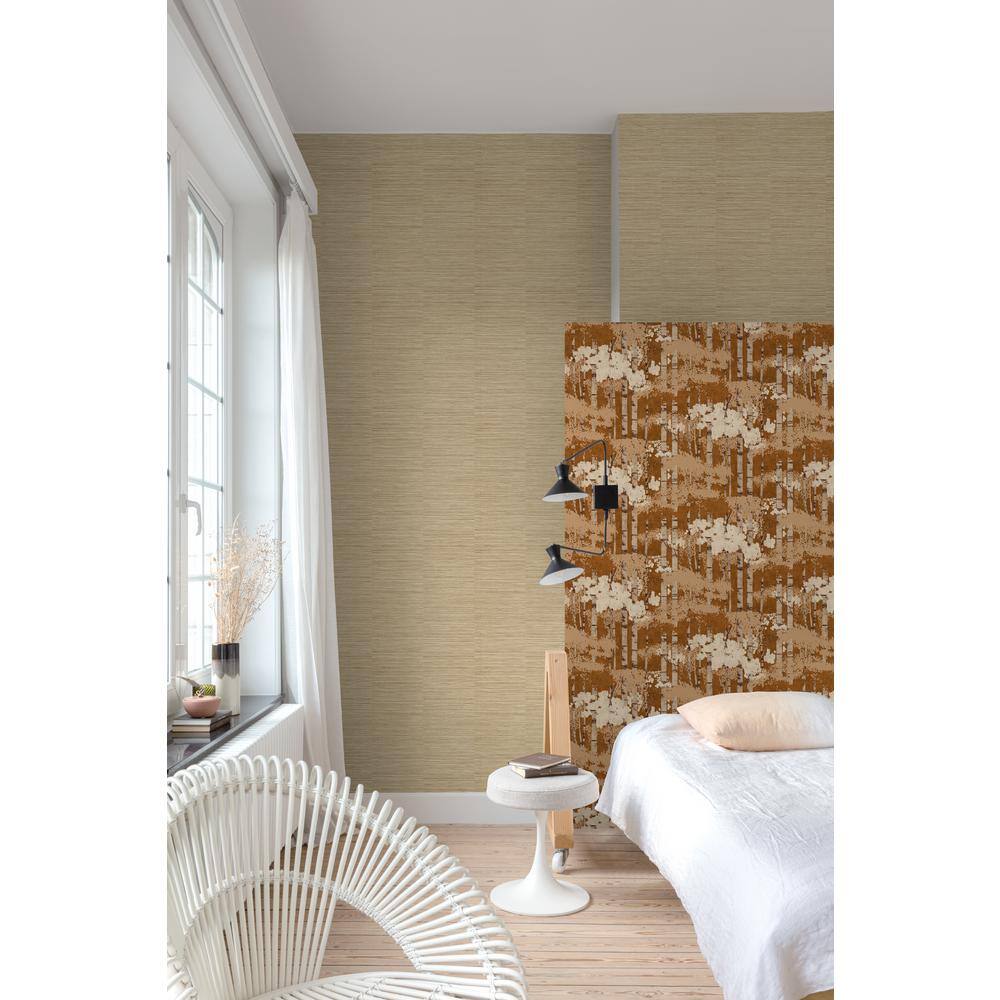 Beige Textured Grasscloth Effect Non-Pasted Wallpaper