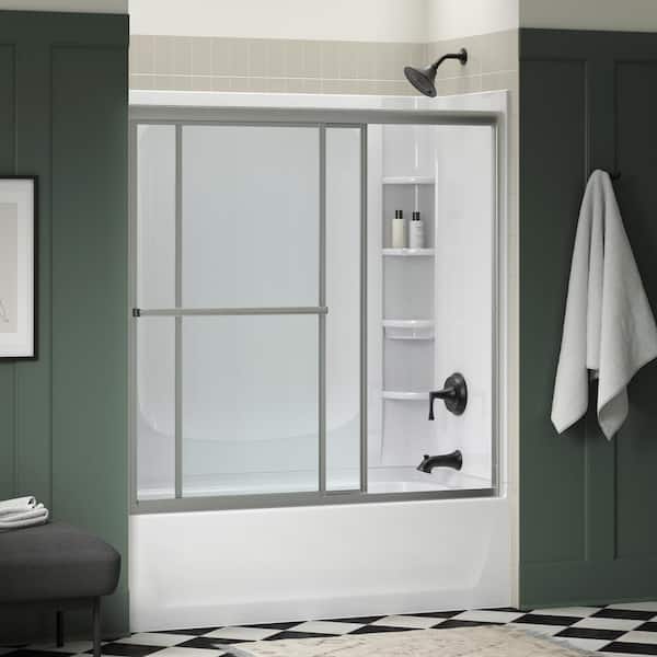 Deluxe 55-60 in W x 56 in. H Sliding Framed Bath Door with 1/8 in. Clear Glass in Silver