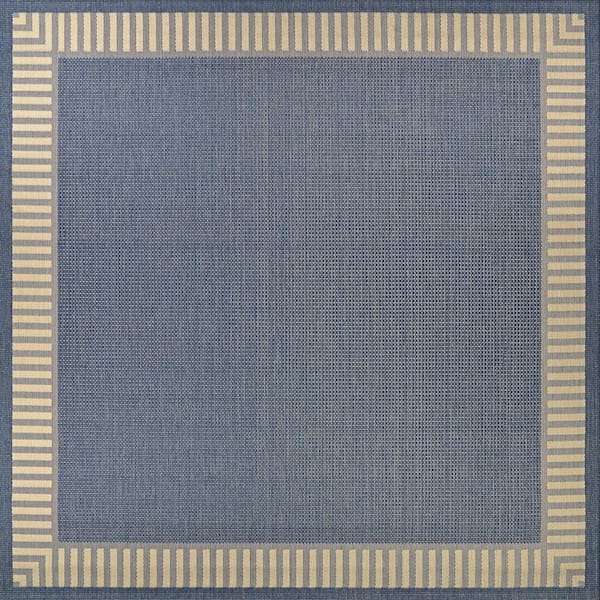 Recife Wicker Stitch Ivory-Blue 8 ft. x 8 ft. Square Indoor/Outdoor Area Rug