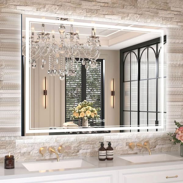 Unbranded 36 in. W x 48 in. H Rectangular Frameless LED Front Light Backlit Anti-Fog Wall Mirror Bathroom Vanity Mirror