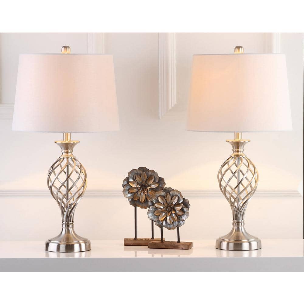 Aristocratic Silver Lattice Urn Table Lamp Set, Nickel Finish